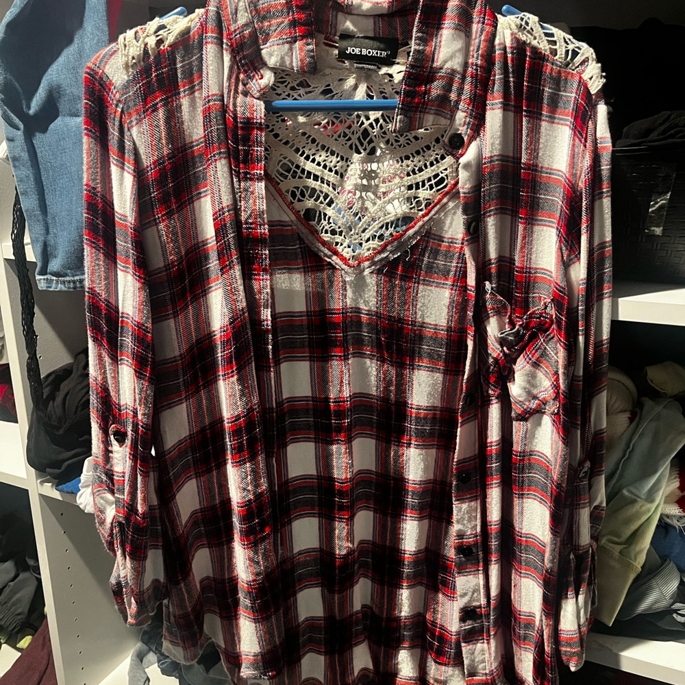 Joe Boxer Red and Black Plaid open front Shirt